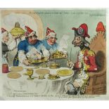 Six coloured satirical cartoons Dumourier dining in State at St James's, on the 15th of May 1793,