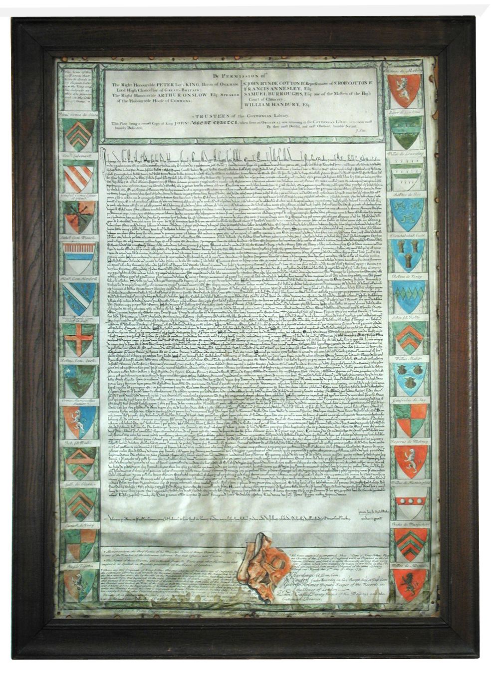 MAGNA CARTA, a facsimile engraved by John Pine, printed on vellum. Copy of King John's Great Charter