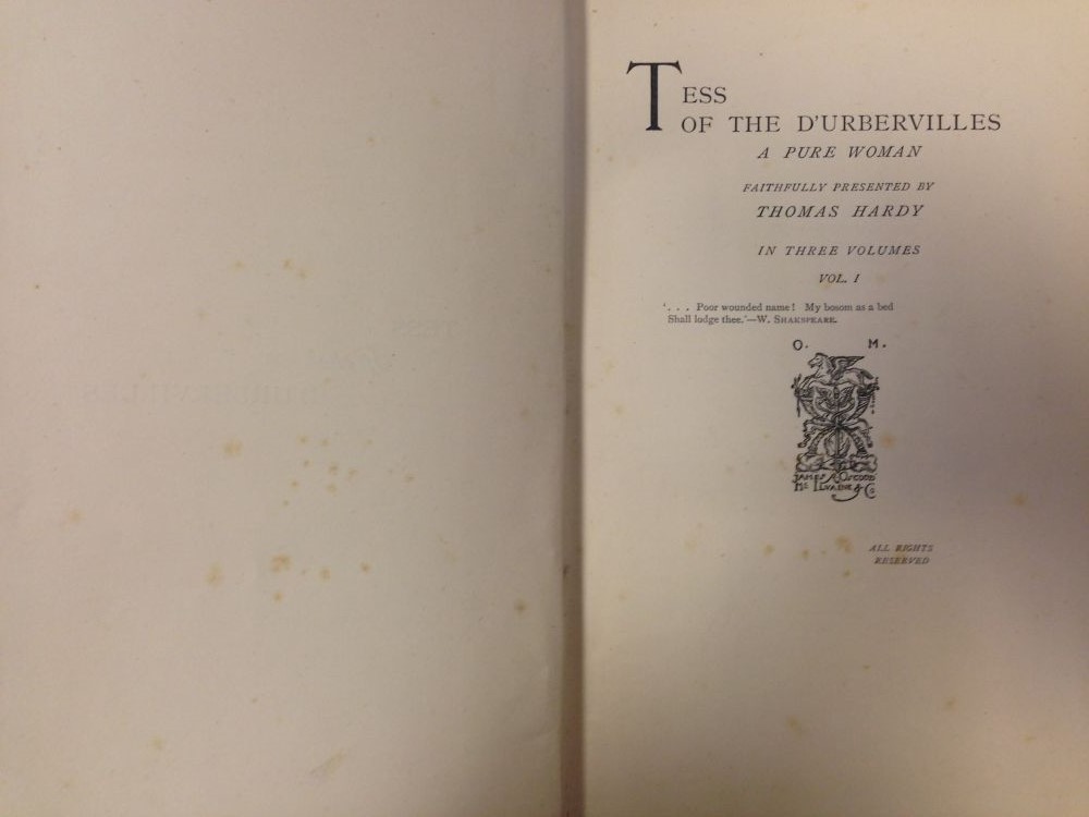 HARDY (Thomas) Tess of the d'Urbervilles, first edition in three volumes, London: Osgood, - Image 6 of 8
