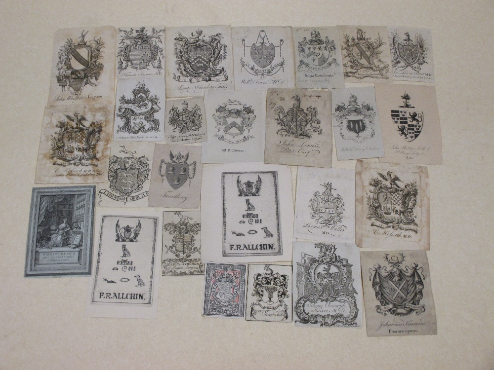 Armorial bookplates, a collection of about twenty six mainly 18th century library bookplates for