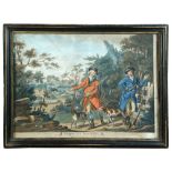 Partridge Shooting, hand coloured mezzotint with gouache in period frame, possibly after Drake,