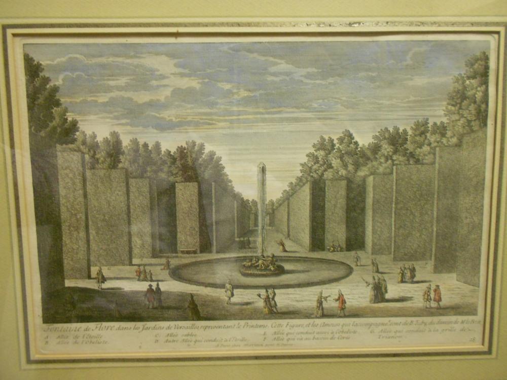 Baquoy after Girard,  A pair of coloured engravings of Versailles Gardens, published by Mortain,