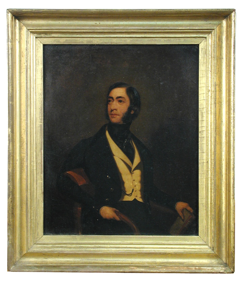 English School (19th Century)  Portrait of a gentleman in a white waistcoat and black jacket,