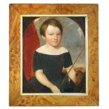 Provincial English School  (19th Century) Portrait of a young boy with a fishing rod in a painted