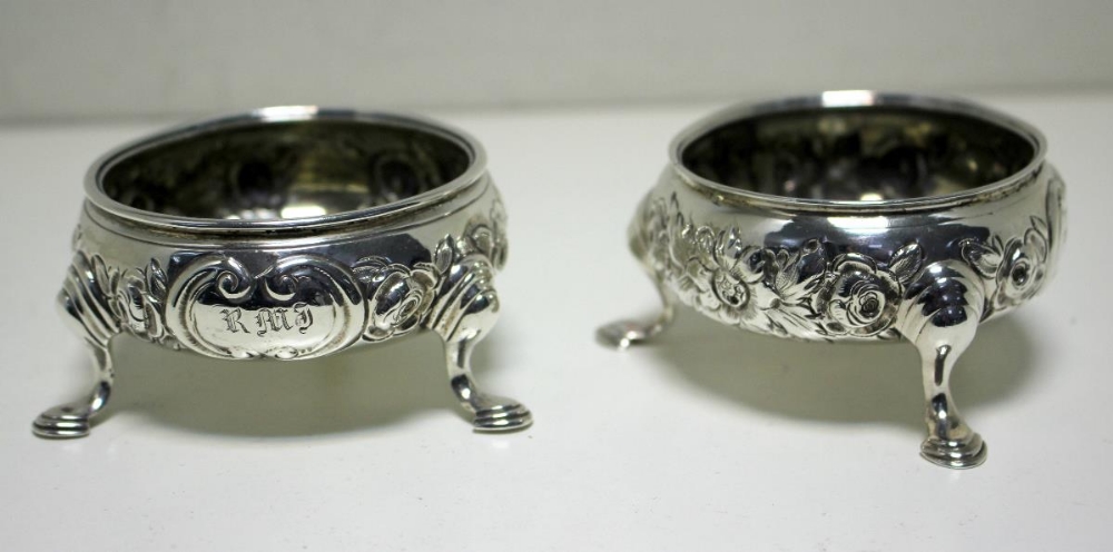 Two pairs of Georgian silver tub salts, one pair by Edward Wood, London circa 1740's, the circular - Image 2 of 6
