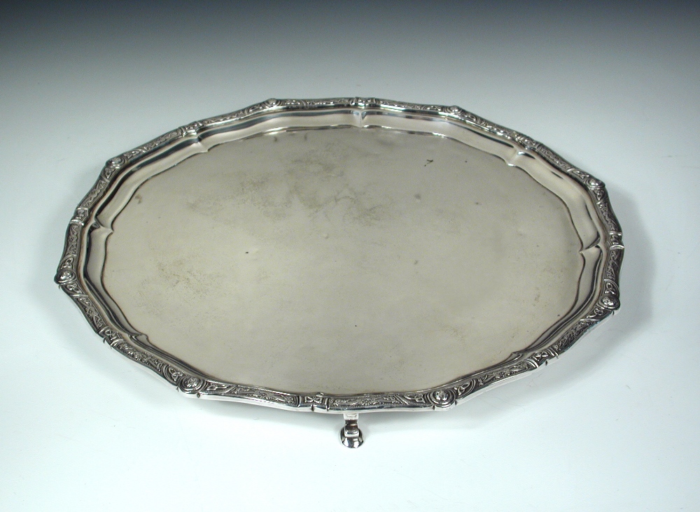 A large modern silver salver, by The Adie Brothers, Sheffield 1964, circular with shaped Celtic