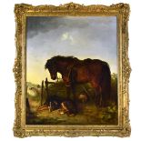 Edward Robert Smythe (British, 1810-1899) A dark bay Highland pony and a Collie in a landscape
