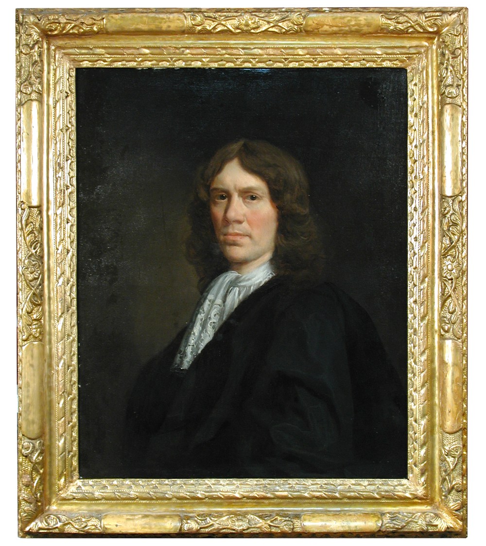 Anglo-Dutch School  (18th Century) Portrait of a gentleman in a white lace stock and black cloak oil