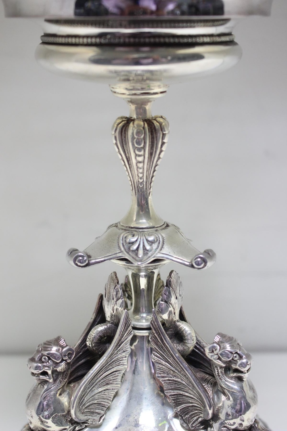 A pair of Victorian electroplated tazze, by Elkington & Co, each raised from a lobed triangular base - Image 3 of 5