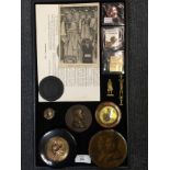 Of Napoleonic interest, a collection of boxes and medallions, including a Leeds Pottery black