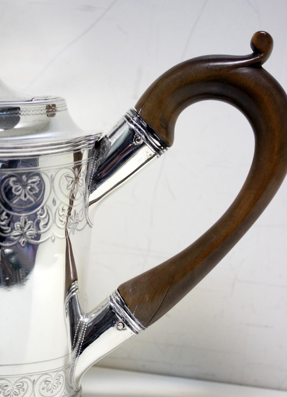 A George III silver teapot, by Peter and Ann Bateman, London 1799, the oval body with two bands of - Image 4 of 6