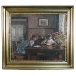 Danish School  (19th-20th Century) Two young girls reading oil on canvas 44 x 52cm (17 x 20in)