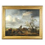 Attributed to Philips Wouwerman (Dutch, 1619-1668) Travellers resting with their horses with a