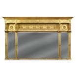 A Regency style gilt framed overmantle mirror, circa 1900, the triple bevelled plates bordered by