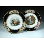 Esposition 1844 Francisque Rousseau', two Paris porcelain plates, one painted with a central