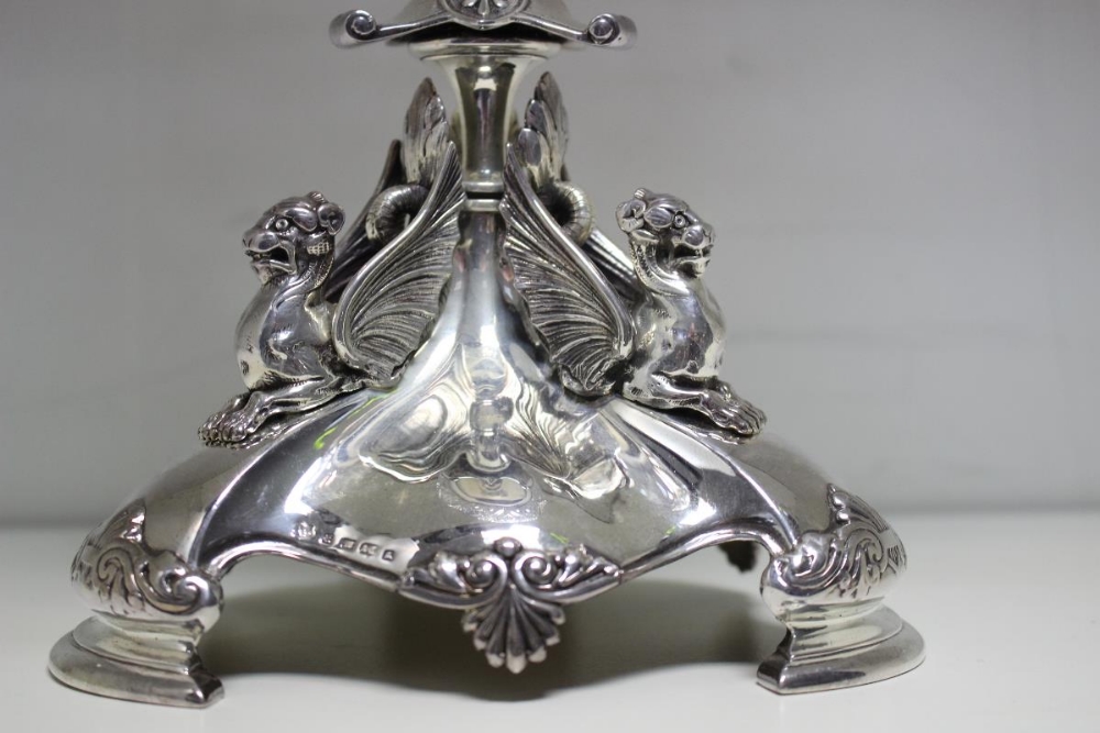 A pair of Victorian electroplated tazze, by Elkington & Co, each raised from a lobed triangular base - Image 2 of 5