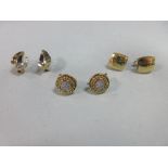 A pair of diamond and bi-coloured 18ct gold earstuds together with two further pairs of 18ct gold