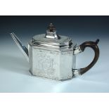 A George III silver teapot, by John Langlands I & John Robertson I, Newcastle 1788, of octagonal