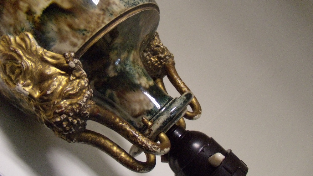 A Wedgwood and Bentley agate ware vase as a lamp, the horns of the gilt satyr mask handles on the - Image 4 of 4