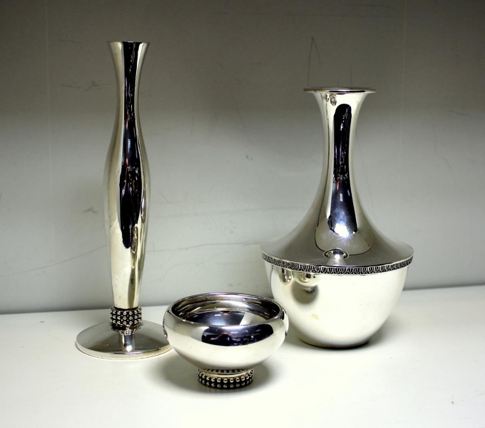A modern German vase, by Jakob Grimminger, Schwabisch Gmund, of flask shape with tongue and dart