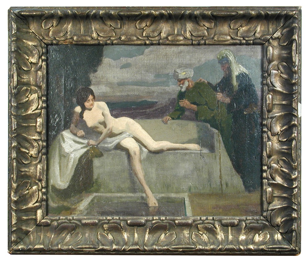 Circle of Joaquin Sorolla y Bastida (Spanish, 1863-1923) Susannah and the Elders oil on canvas, in a