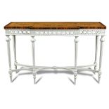 A satinwood breakfront console table in the neo classical taste, of recent maunfacture, painted with