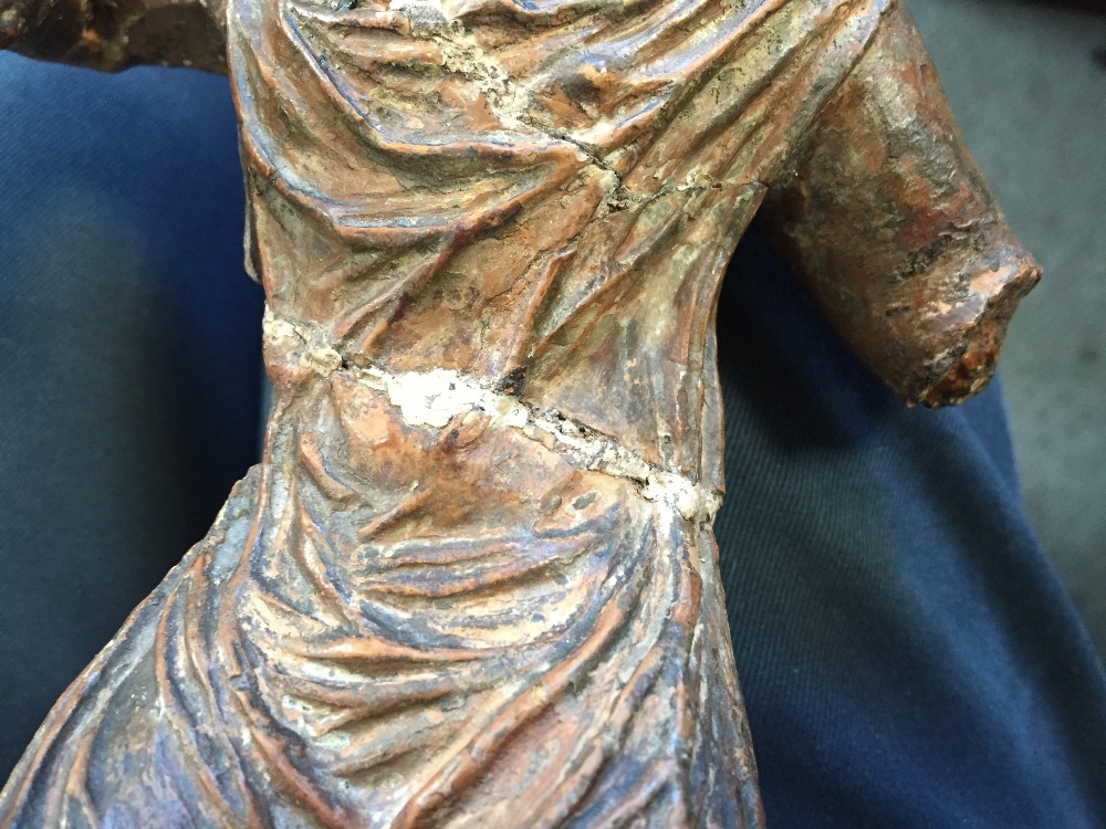 After the antique, an 18th/19th century terracotta figure, he sits wearing a short tunic, his - Image 2 of 8