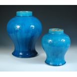 A Chinese turquoise glazed baluster vase, period of Kangxi, the overall glaze with a fine crackle,