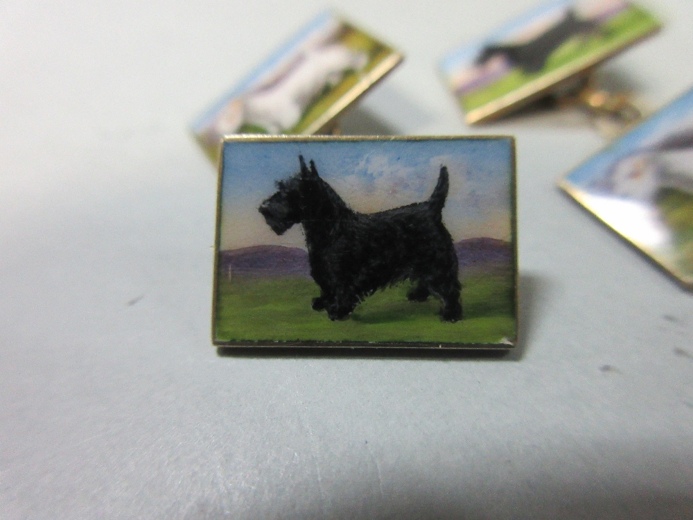 A pair of vintage enamelled gold cufflinks depicting dogs, the double-ended links with rectangular - Image 2 of 4