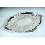 A Victorian silver tray, by Walker & Hall, Sheffield 1896, oval with swept shell handles