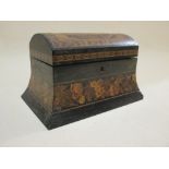 A Tunbridgeware decorated domed box, the interior divided for stationary, some sun damage and