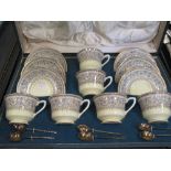 A Royal Worcester Lady Evelyn pattern set of six cup and saucers with six silver spoons, cased