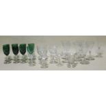 A set of six late Regency wine glasses together with various glassware