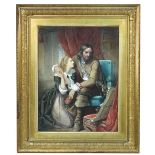 English School (19th Century) A Cavalier and his sweetheart admiring a picture print 44 x 33cm (17 x