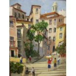 M Jorge (20th Century) - Portugese Street Scene, signed lower right "M Jorge", oil on copper