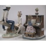 A Lladro figure 'Practice makes Perfect piano playing girl #5462 and another Lladro See Saw Figurine