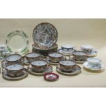 A Worcester lustre crown ware bowl, two Worcester cups and saucers, a posy vase, a Japanese egg