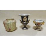 A Royal Worcester vase, a Derby imari urn and a Worcester floral and gilt decorated urn (3)