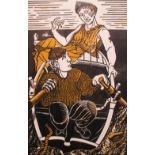 James Dodds RCA (British, b. 1957), A Goddess Surpising a Boatman, linocut, 16/50, 31 x 22cm