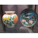 A Japanese cloisonne dish and a Satsuma type vase (2)