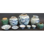 A collection of Chinese ginger jars and other blue & white wares