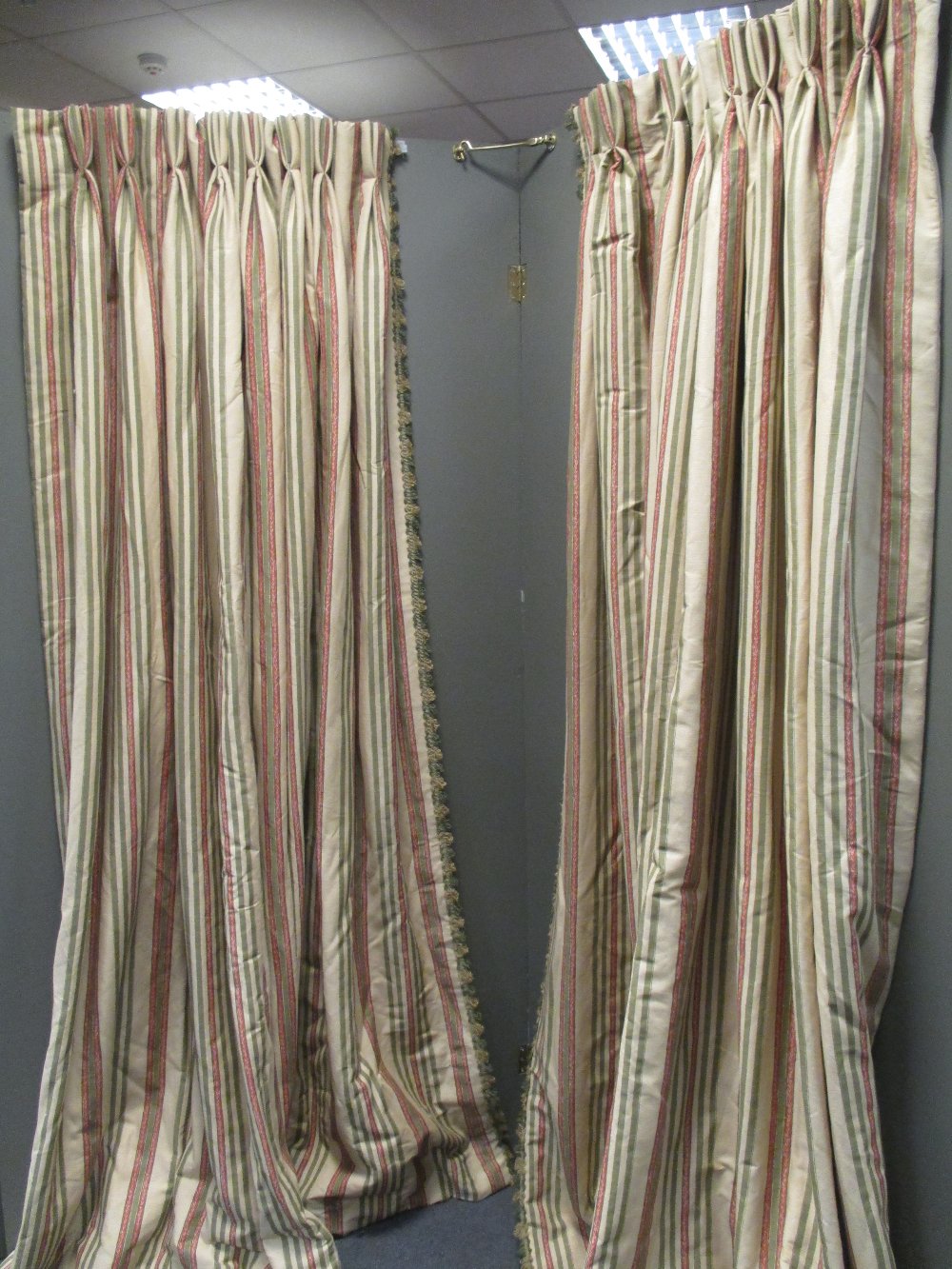 A pair of striped linen curtains, approximately 250 cm long.