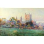 T Hodgson Liddell (British, 1860-1925) View of Tewkesbury Abbey, Gloucestershire signed lower