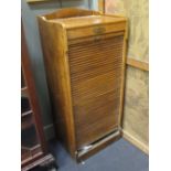 A tambour fronted beech cupboard and mahogany tambour fronted desk-superstructure (2)