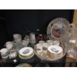 A collection of various china and glass, including paperweights, part services, and other items