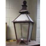 A large red painted street lamp lantern (the top of only), ex City of Birmingham, 86cm high