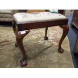 A walnut needlepoint stool on cabriole legs and claw on ball feet, 48 x 58 x 45 cm