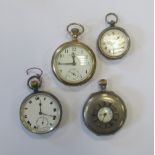 A silver cased pocket watch and three other pocket watches (3)