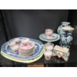 A Sarreguemines prunes pattern part dessert service and various other decorative ceramics