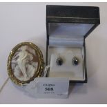 A pair of blue and white hardstone pear shaped earrings set in yellow metal stamped 9ct, together